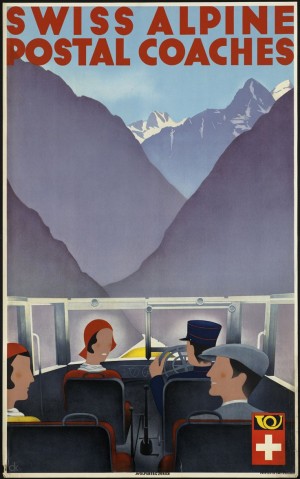 Swiss Alpine Postal Coaches vintage poster